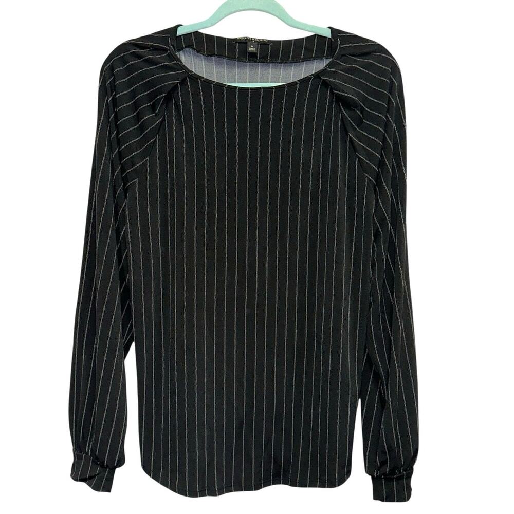 Banana Republic Factory Striped Blouse Medium Black Long Sleeve Office Top